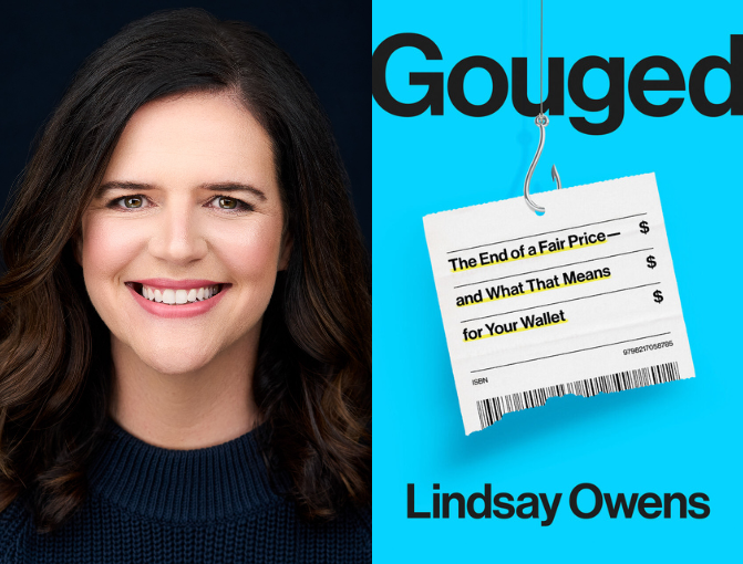Gouged book cover and photo of author Lindsay Owens 
