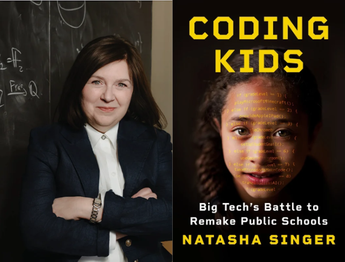 Coding Kids book cover and photo of journalist Natasha Singer 